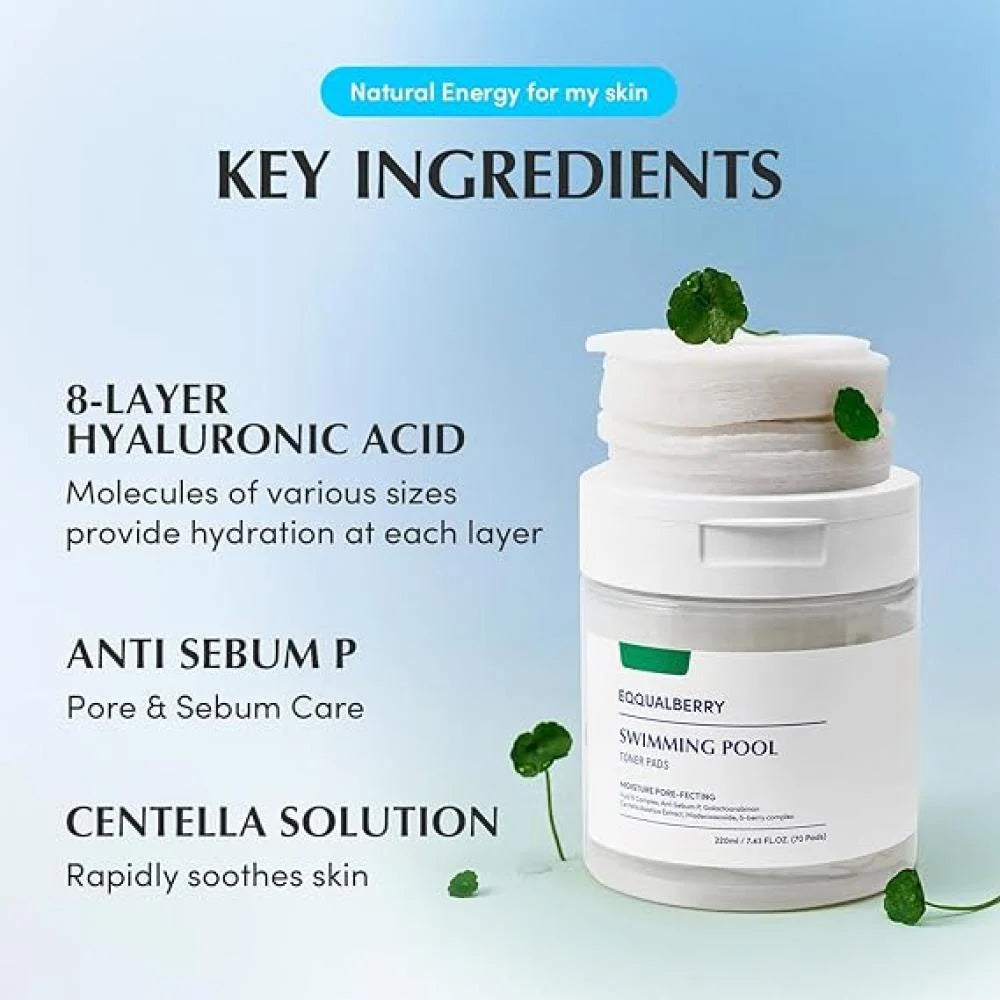 EqqualBerry Toner Pads for Exfoliation and Hydration (70 pieces) 