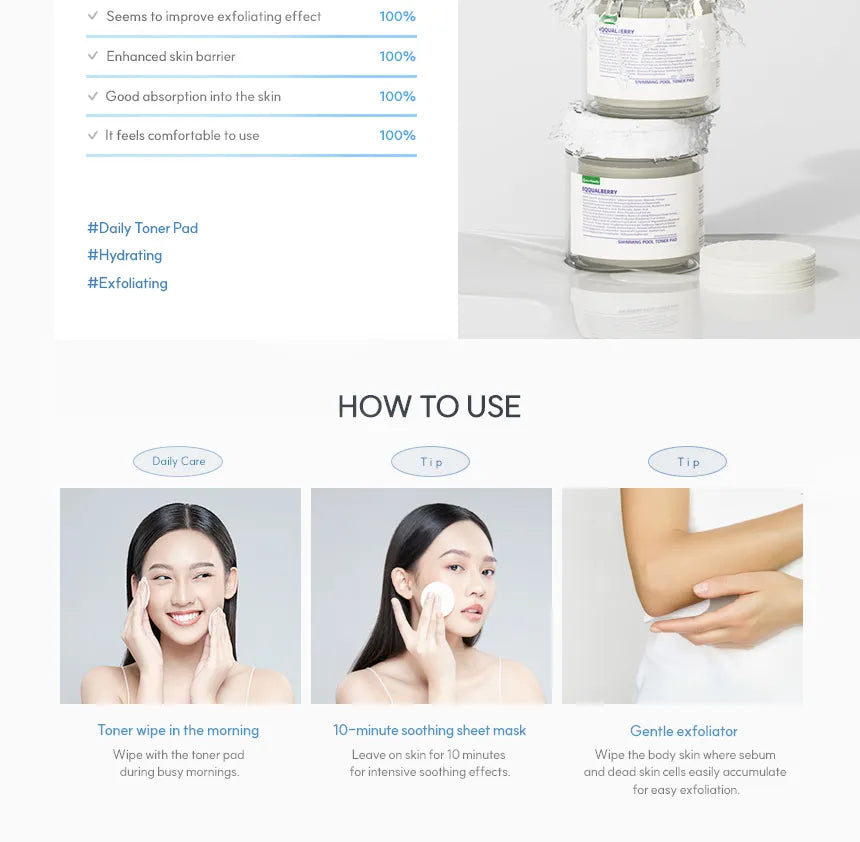 EqqualBerry Toner Pads for Exfoliation and Hydration (70 pieces) 