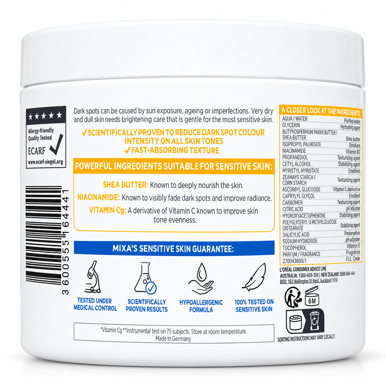 Mixa Niacinamide Moisturizing Cream for Brightening Dark Spots (400ml)