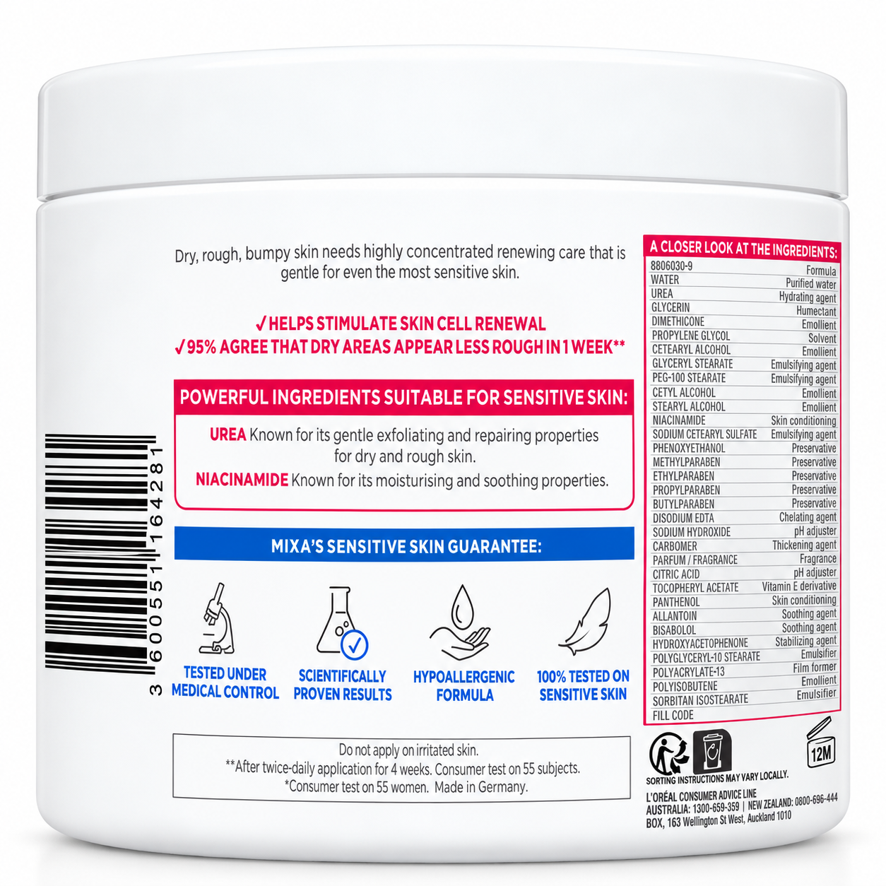 Mixa Urea Cica Repair Cream for Very Dry Skin (400ml)
